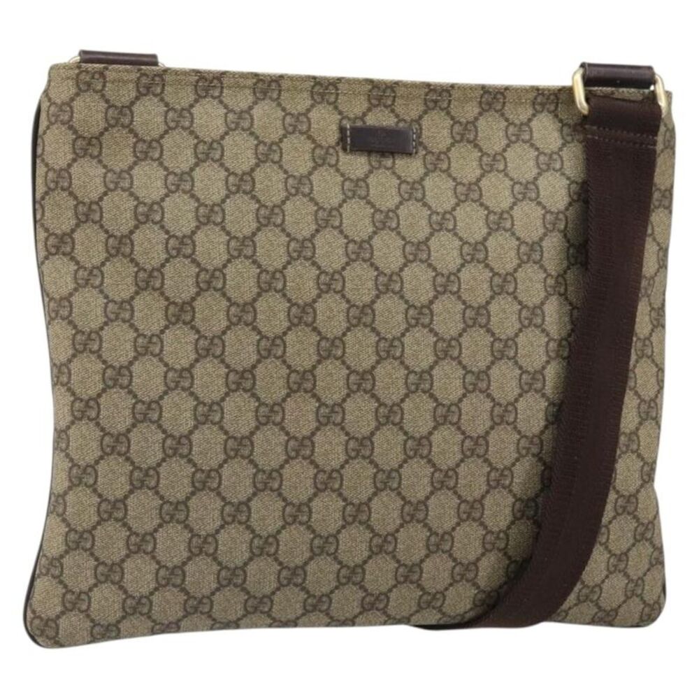 Gucci Zip Top Messenger Gg Coated Canvas Beige Pvc Shoulder Bag Bag